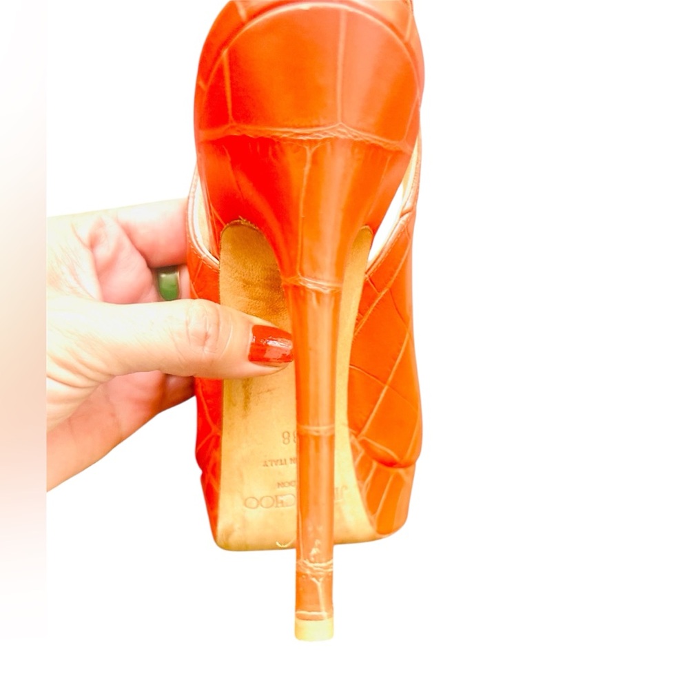 Jimmy Choo Vibrant Orange Peep-Toe Heels - Picture 3 of 12